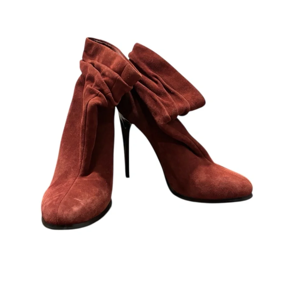 Aldo Women's Pull On Suede Scrunched Stiletto Ankle Booties Burgundy Size 8